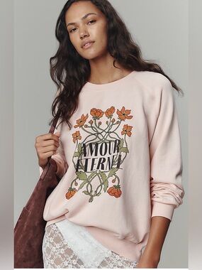 NWT By Anthropologie Pink Long-Sleeve Graphic Sweatshirt Size Large